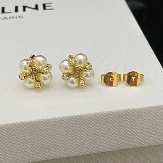 Pearl & Diamond Floral Stud Earrings