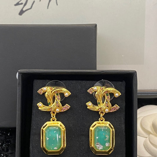Vintage Colored Diamond Pendant Earrings