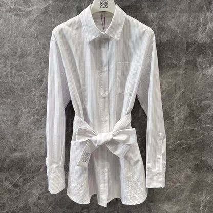 Minimalist Classic Striped Belted Shirt Dress