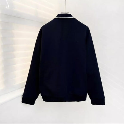 Classic Color-Block Polo Collar Zippered Jacket