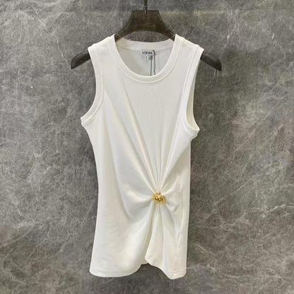 Trendy Free-Form Pleated Metal-Button Vest