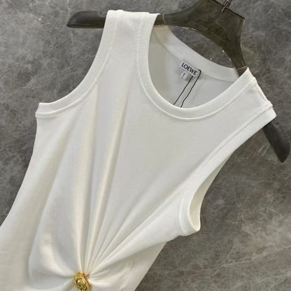 Trendy Free-Form Pleated Metal-Button Vest