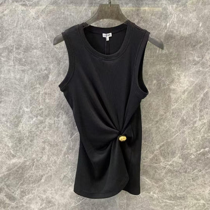 Trendy Free-Form Pleated Metal-Button Vest