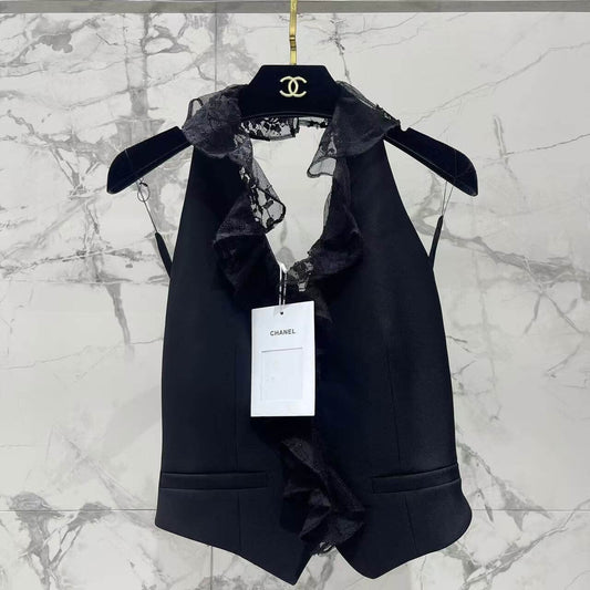 Sexy Lace Panel Backless Vest