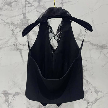 Sexy Lace Panel Backless Vest