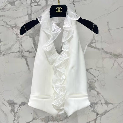 Sexy Lace Panel Backless Vest