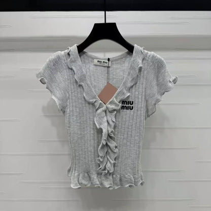 Soft Style Ruffled Cropped Short Sleeve