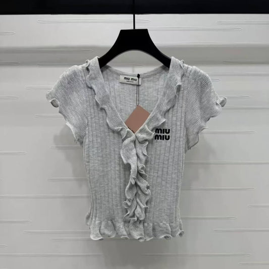 Soft Style Ruffled Cropped Short Sleeve
