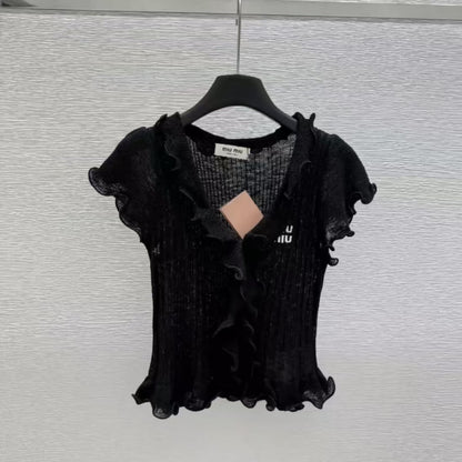 Soft Style Ruffled Cropped Short Sleeve