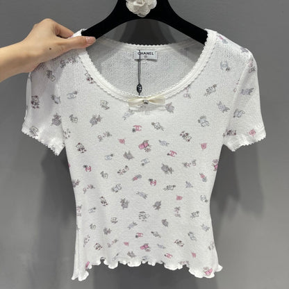 Vintage Small Floral Bow-Tie T-Shirt