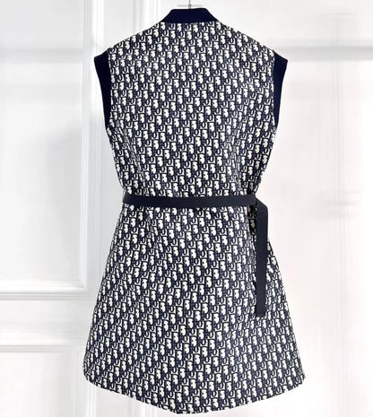 Ribbed Collar Monogram Sleeveless Dress