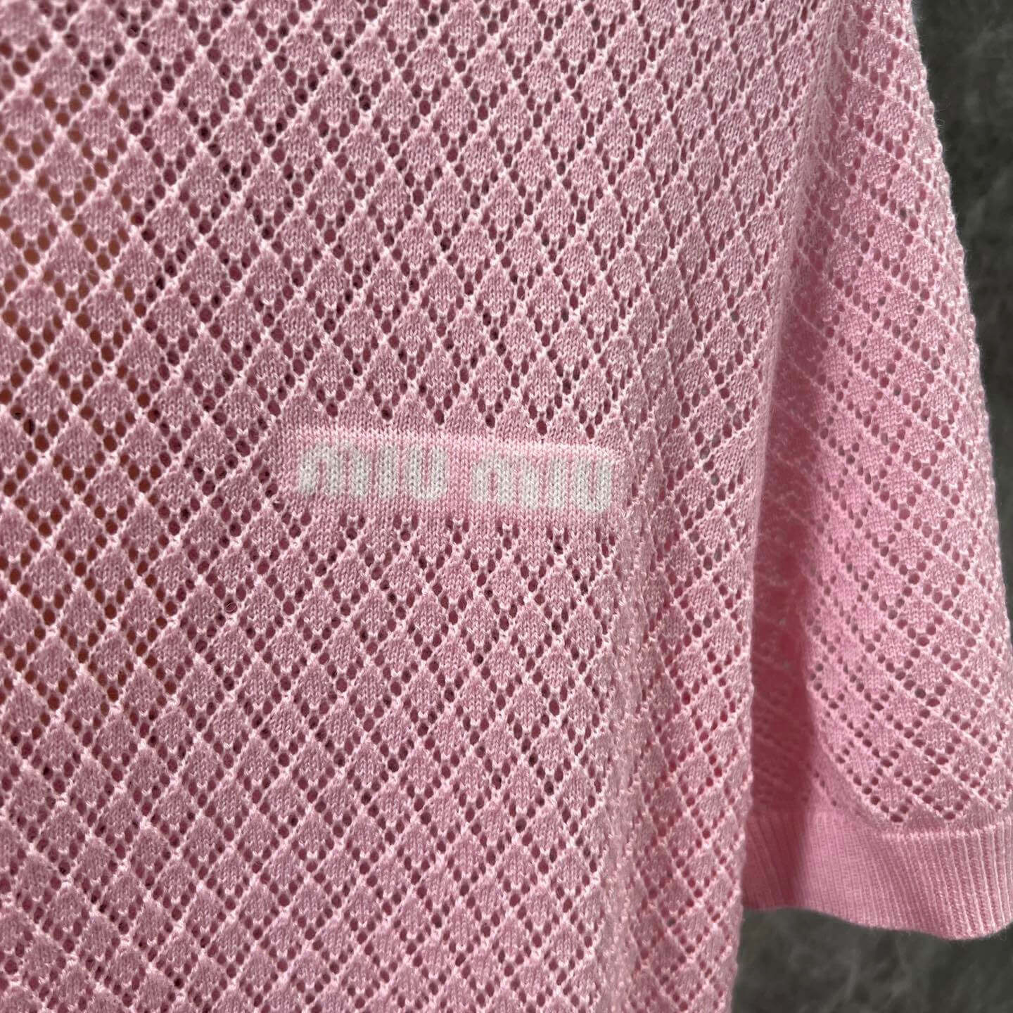 Pink Openwork Knit Short Sleeve Top