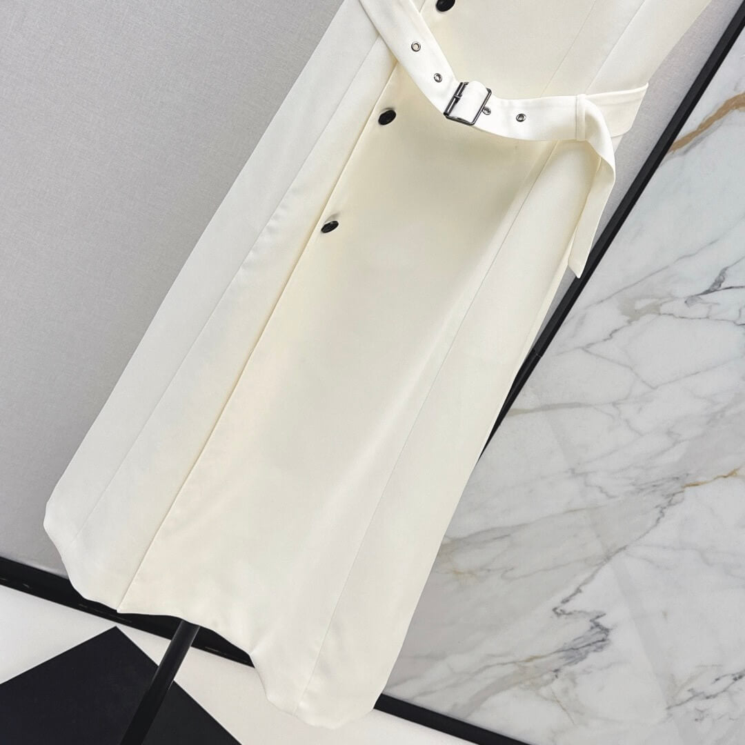 Angled-Button Wrap Dress with Belted Waist
