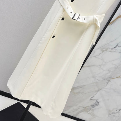 Angled-Button Wrap Dress with Belted Waist