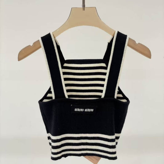 Minimalist Zebra Striped Cropped Vest
