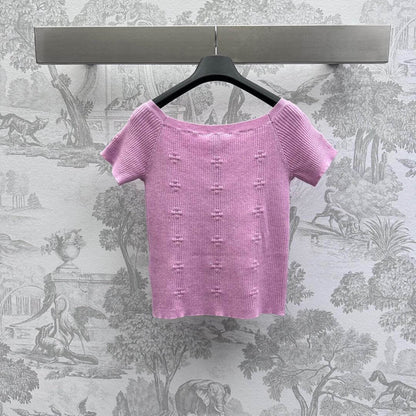 3D Crochet Camellia Knit Short Sleeve