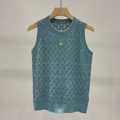 Minimalist Crewneck Lace-Knit Sleeveless Top