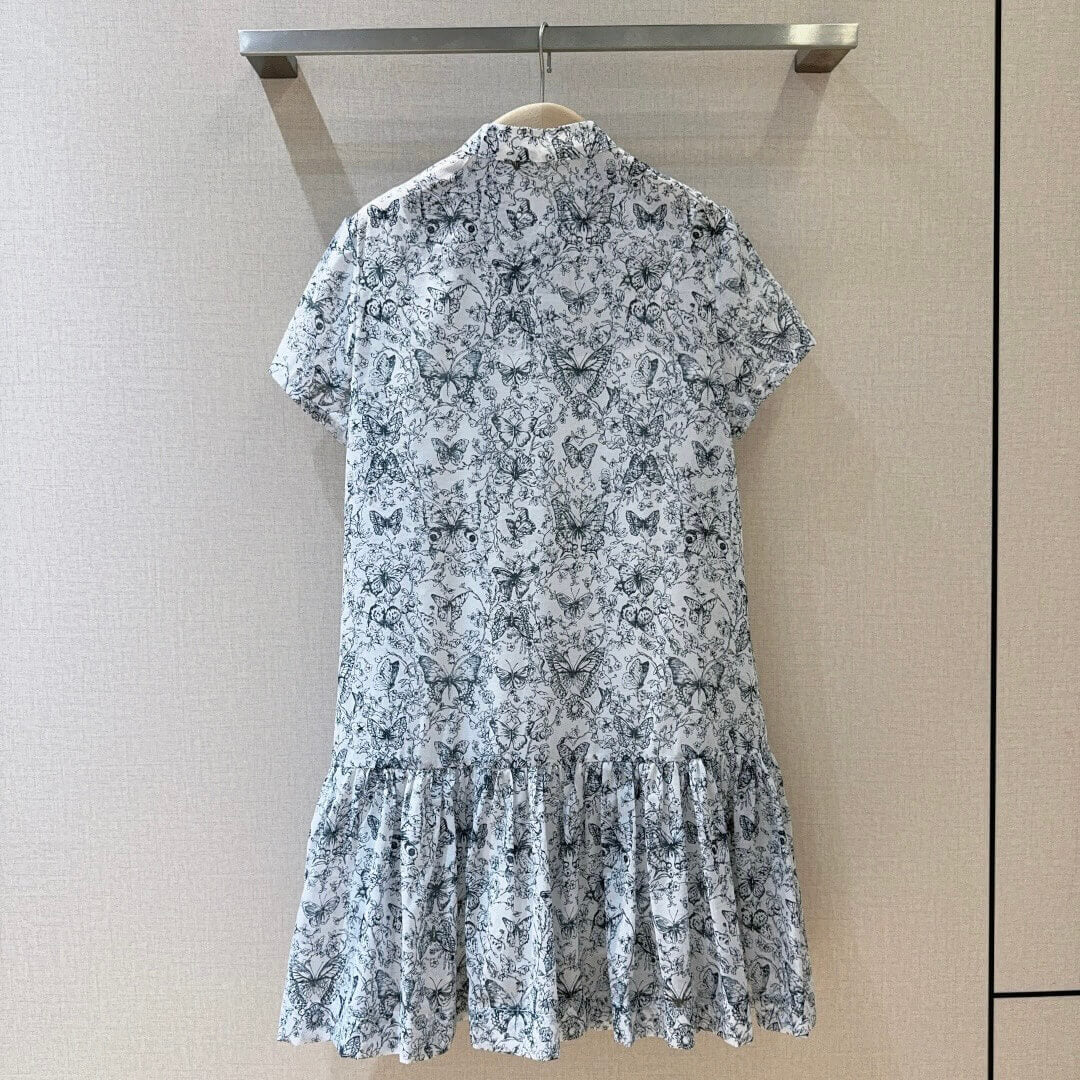 Pearl Button Butterfly Print Dress