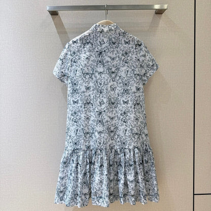 Pearl Button Butterfly Print Dress