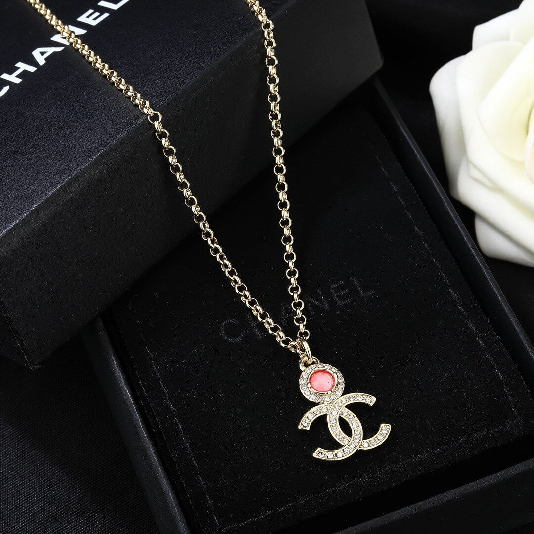 Elegant Pink Diamond-Accented Letter Necklace
