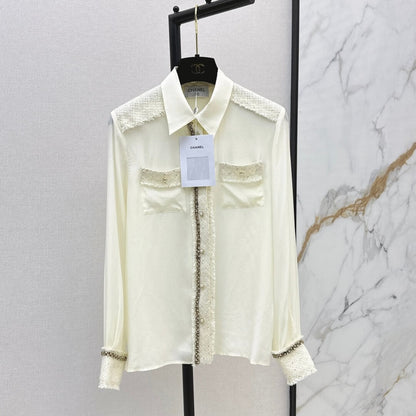 Elegant Woven Patchwork Silk Shirt