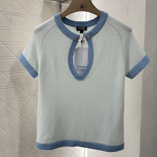 Camelia-Encrusted Cutout Knit Tee