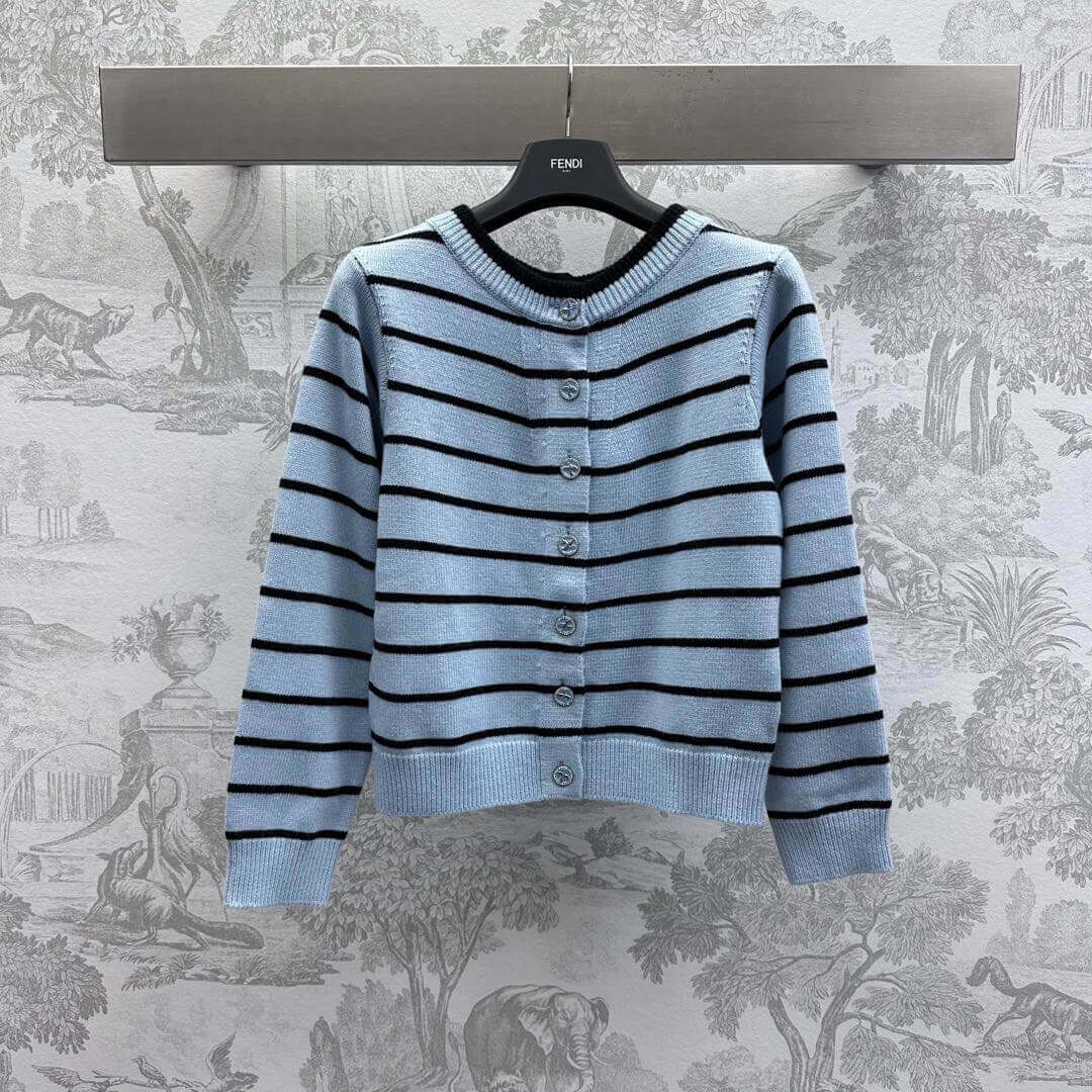Classic Color-Block Striped Round Neck Knit Cardigan
