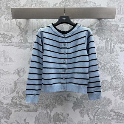 Classic Color-Block Striped Round Neck Knit Cardigan