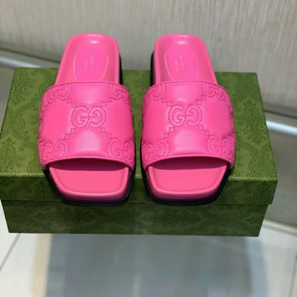 Casual Embossed Pink Slide Sandals