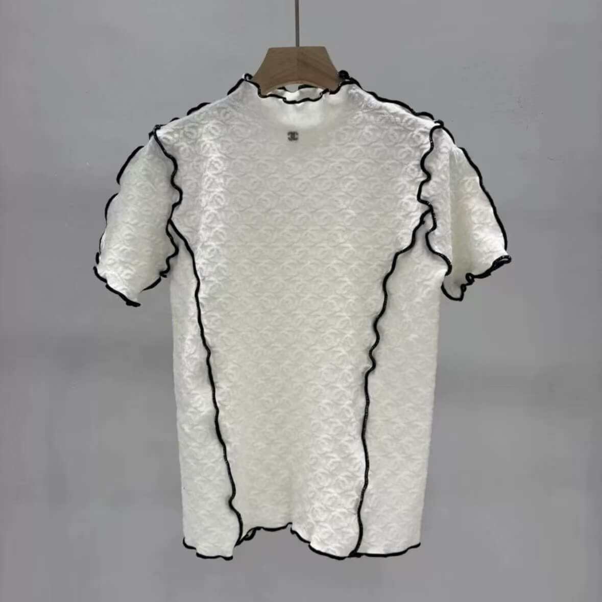 Lace-Trimmed All-Over Embossed Knit Top