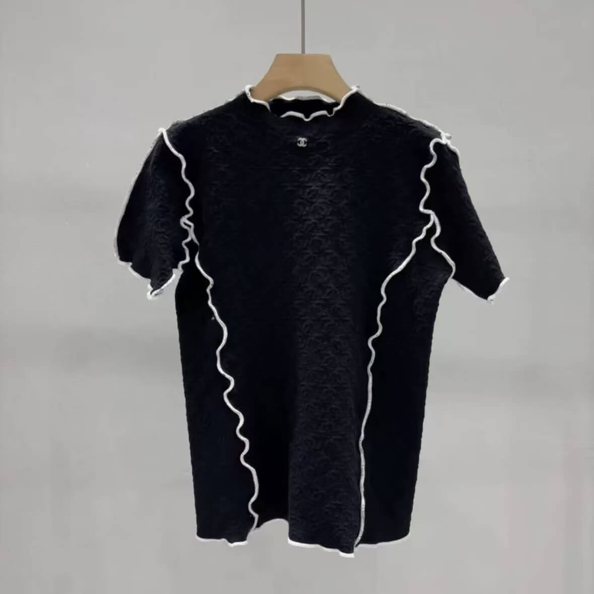 Lace-Trimmed All-Over Embossed Knit Top