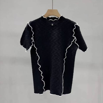 Lace-Trimmed All-Over Embossed Knit Top