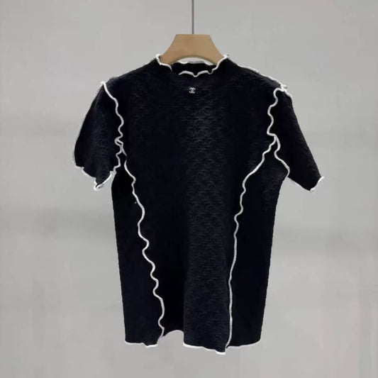 Lace-Trimmed All-Over Embossed Knit Top