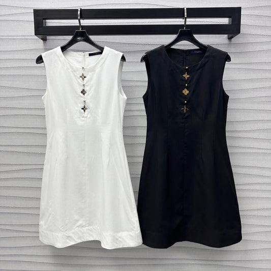 Metal Four-Leaf Clover Embellished Vest Dress