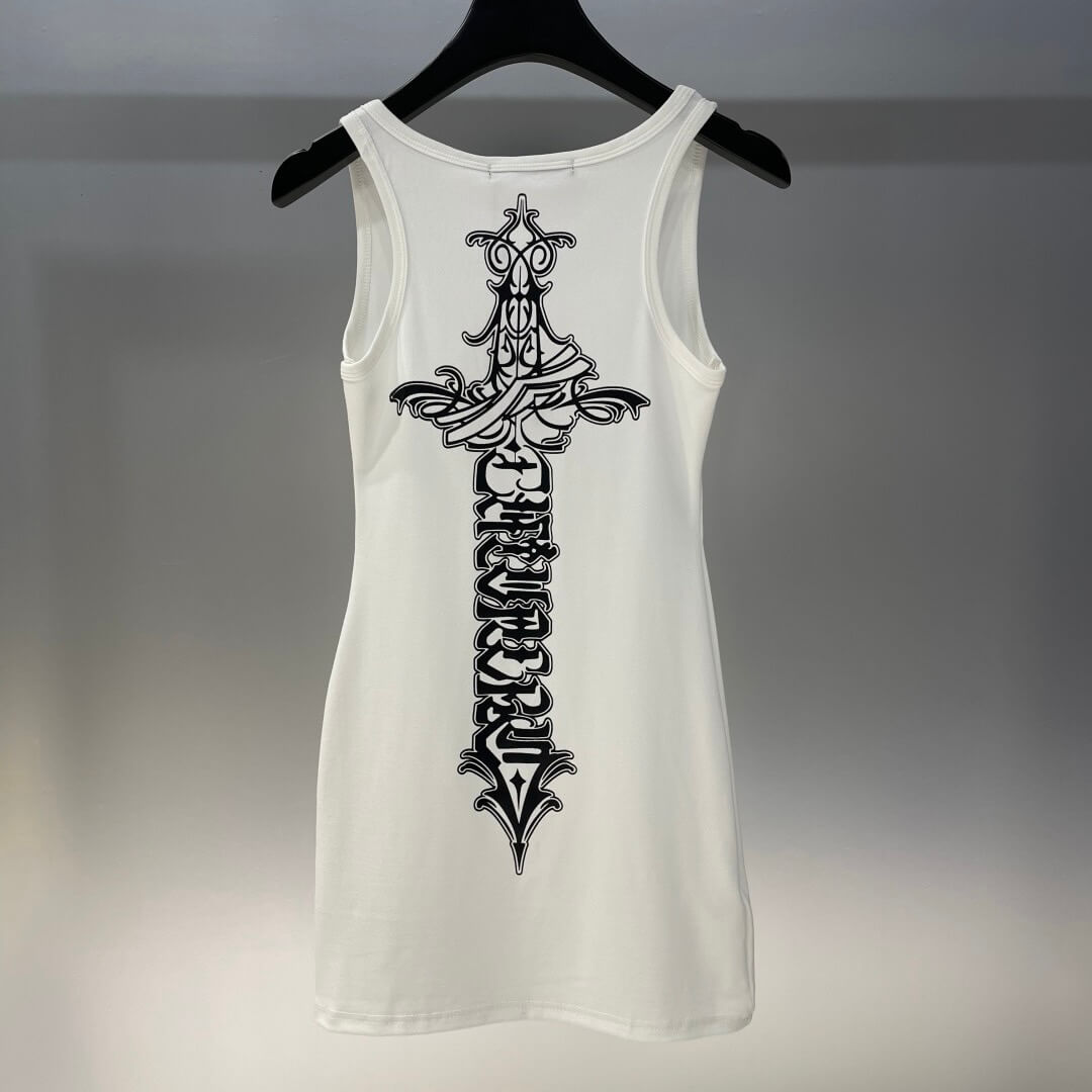 Classic Cross-Printed Sleeveless Dress