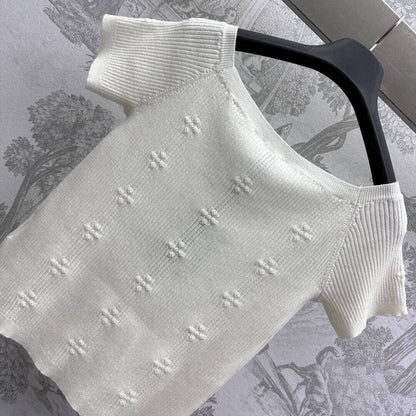 3D Crochet Camellia Knit Short Sleeve