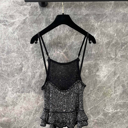 Trendy & Sexy Lace Trim Sequin Camisole