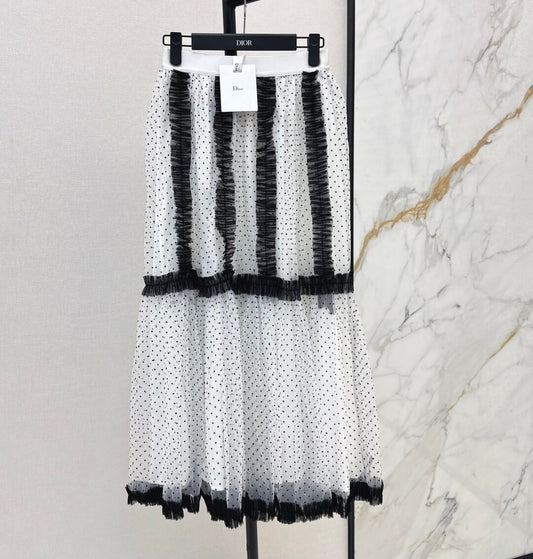 Elegant 3D Flocked Polka Dot Midi Skirt