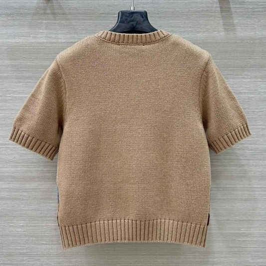 Classic Diamond Quilt Color-block Knit Short Sleeve