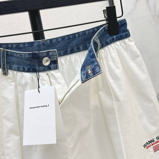 Denim Patchwork Wide-Leg Shorts
