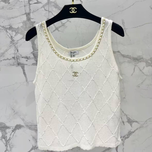 Classic Chain-Embellished Sheer Back Vest