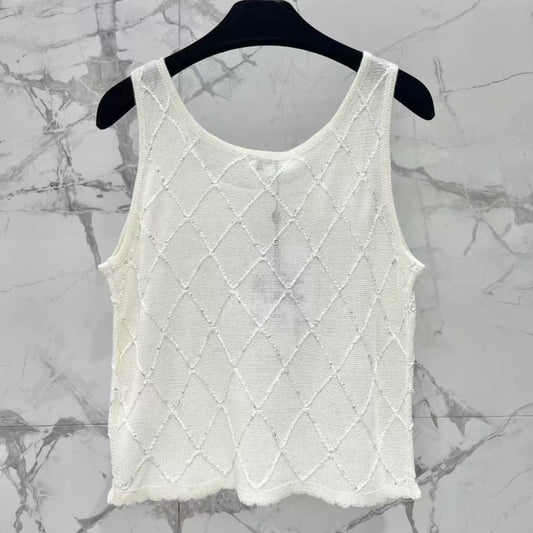 Classic Chain-Embellished Sheer Back Vest
