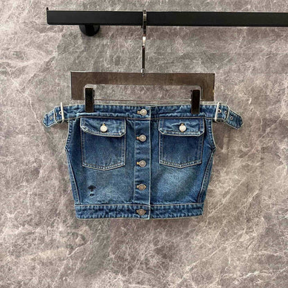 One-Shoulder Cropped Denim Top