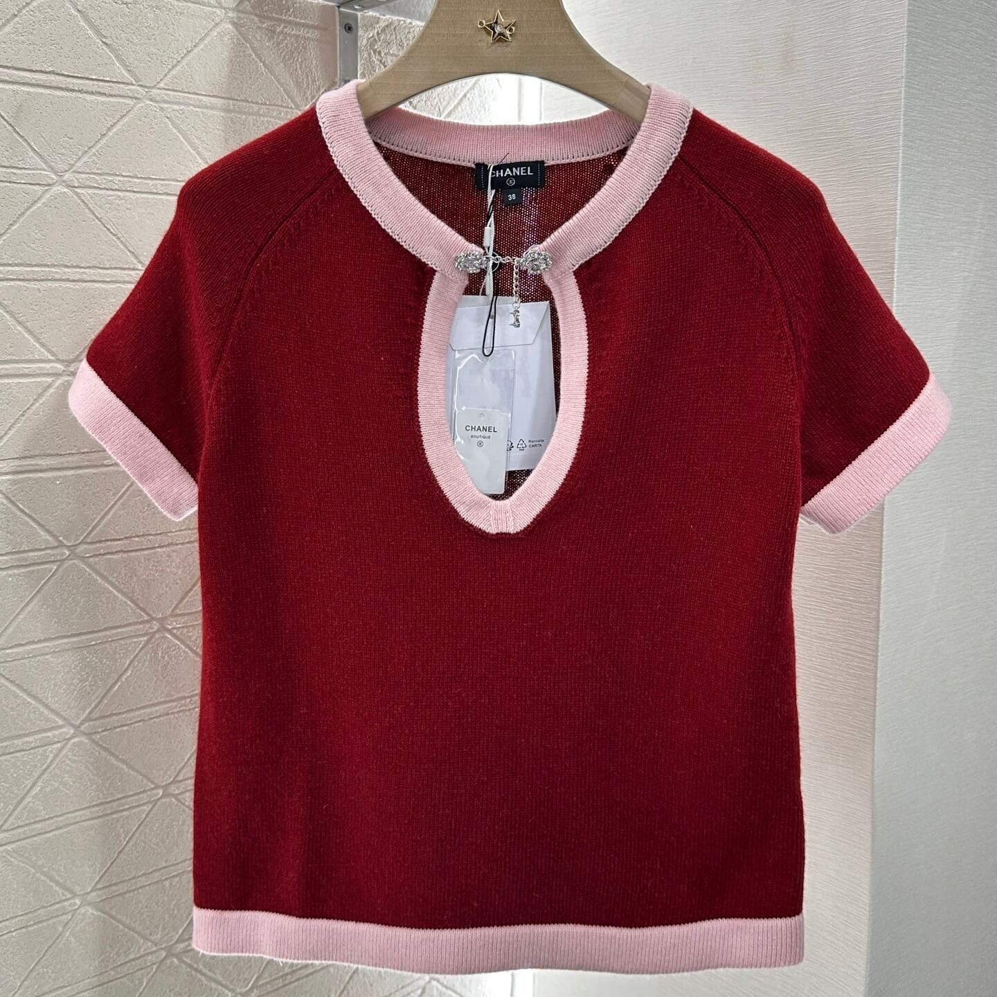 Camelia-Encrusted Cutout Knit Tee