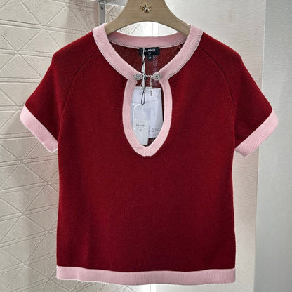 Camelia-Encrusted Cutout Knit Tee