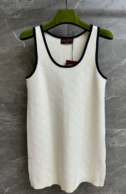White Classic Vintage All-Over Print Tank Dress