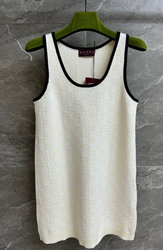 White Classic Vintage All-Over Print Tank Dress