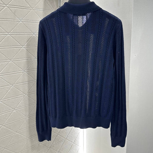 Minimalist Lapel-Design Openwork Knit Cardigan