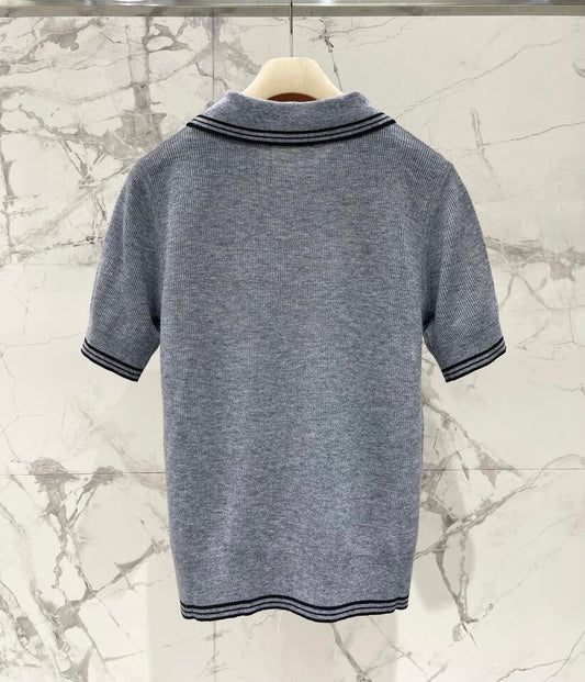 Color-Block 3D Vintage Knit Short Sleeve