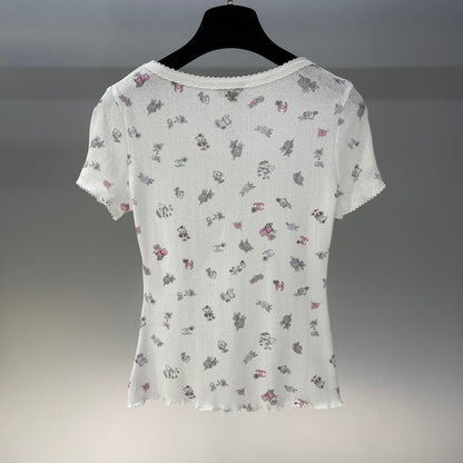 Vintage Small Floral Bow-Tie T-Shirt